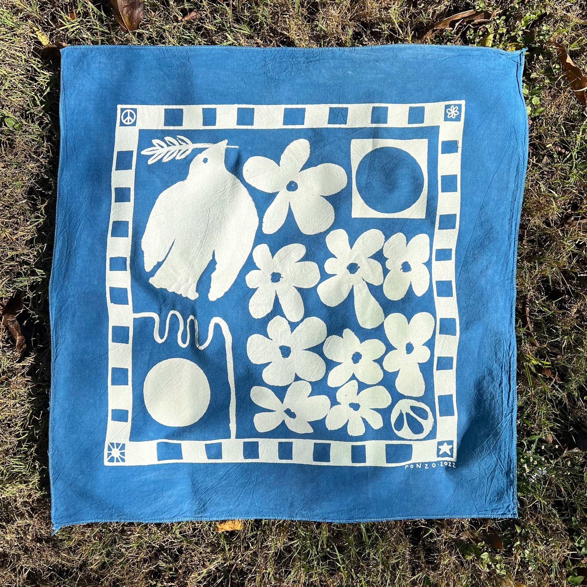 Peace Dove Indigo Bandana